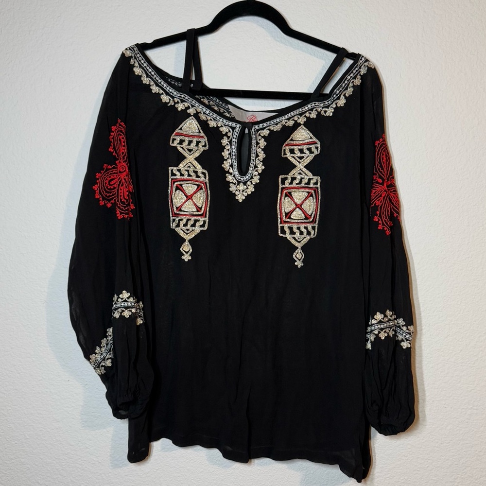 Roja Embroidered Cold Shoulder Tunic Top M Medium